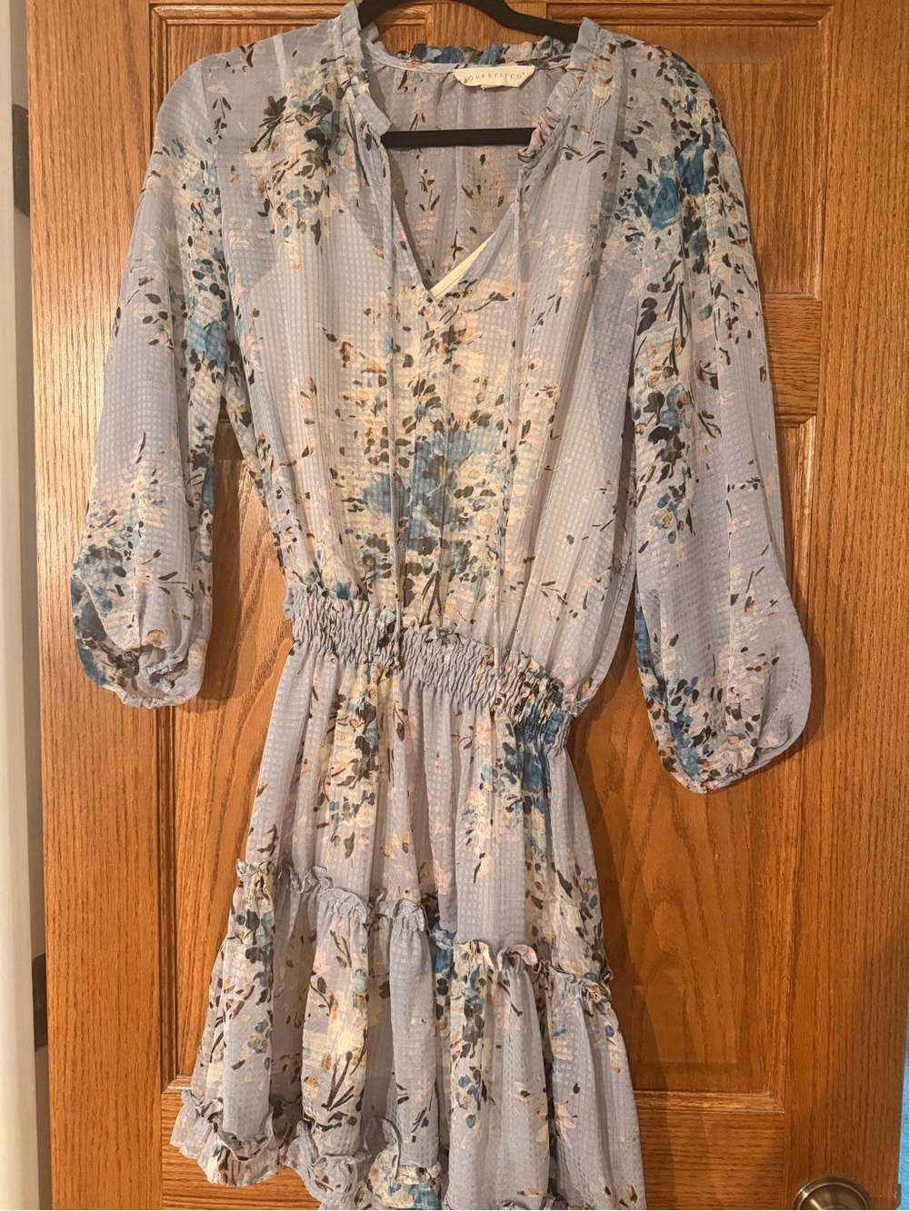 lovestitch Light Blue Floral Smocked Mini Dress